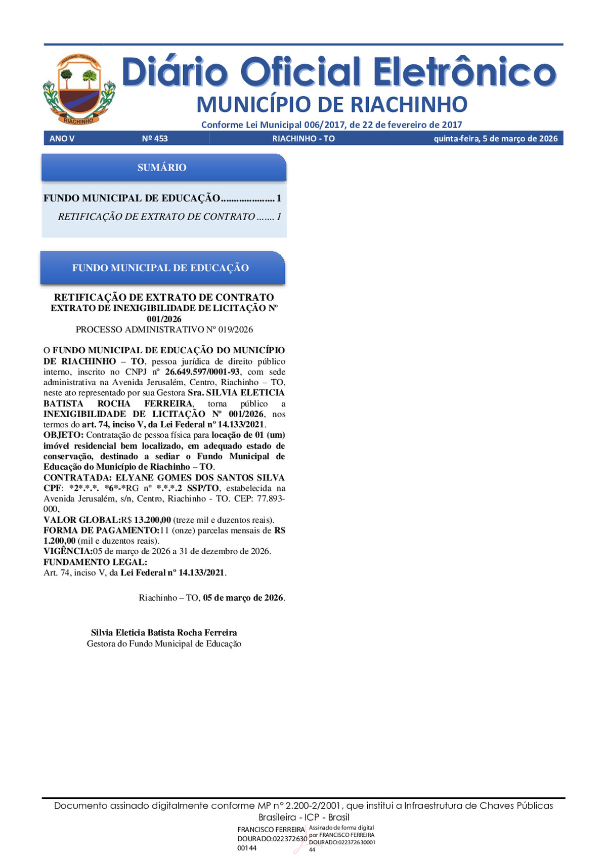 Diário Oficial N° 453