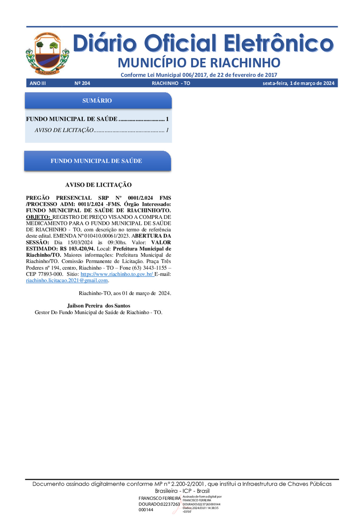 Diário Oficial - Edição 204