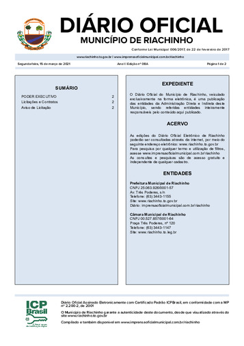 Diário Oficial - Edição 008A/2021