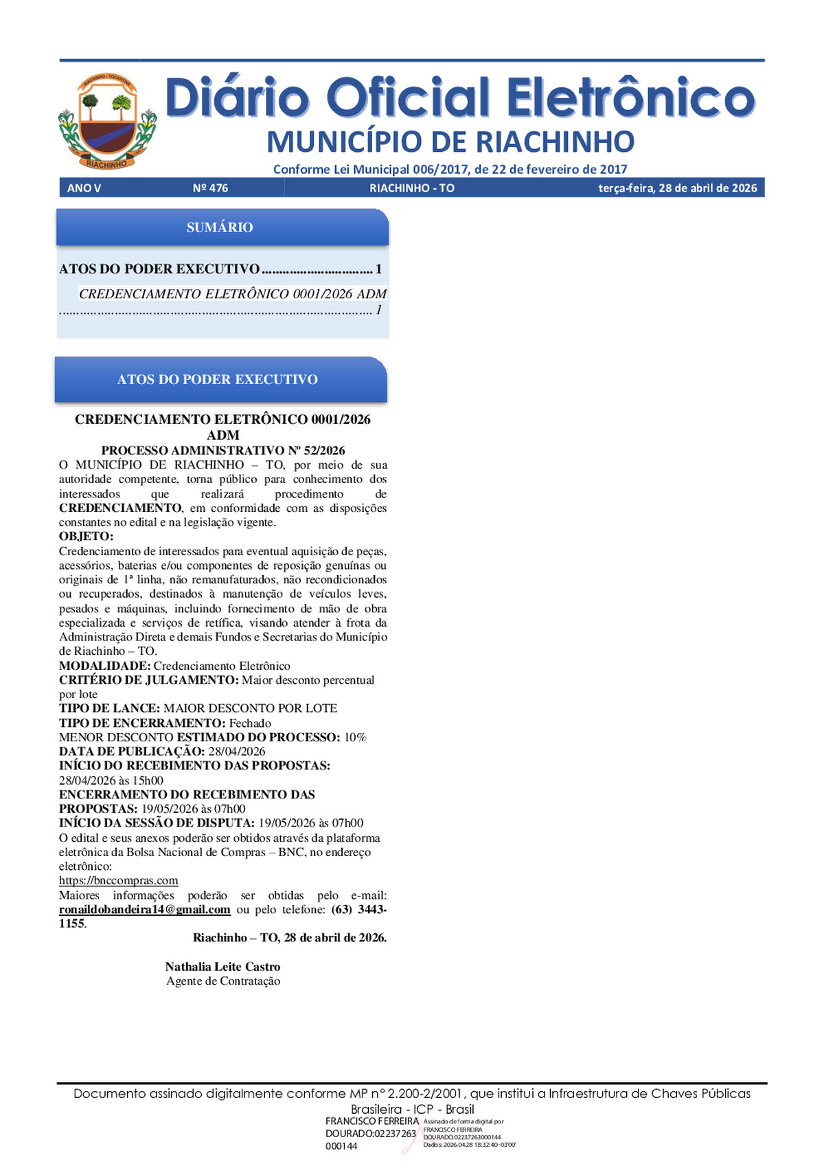 Diário Oficial N° 476