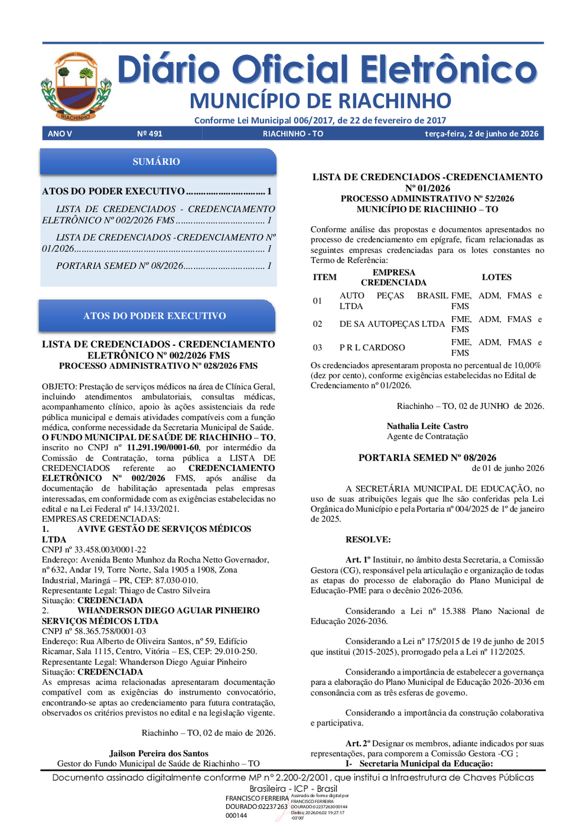 Diário Oficial N° 491