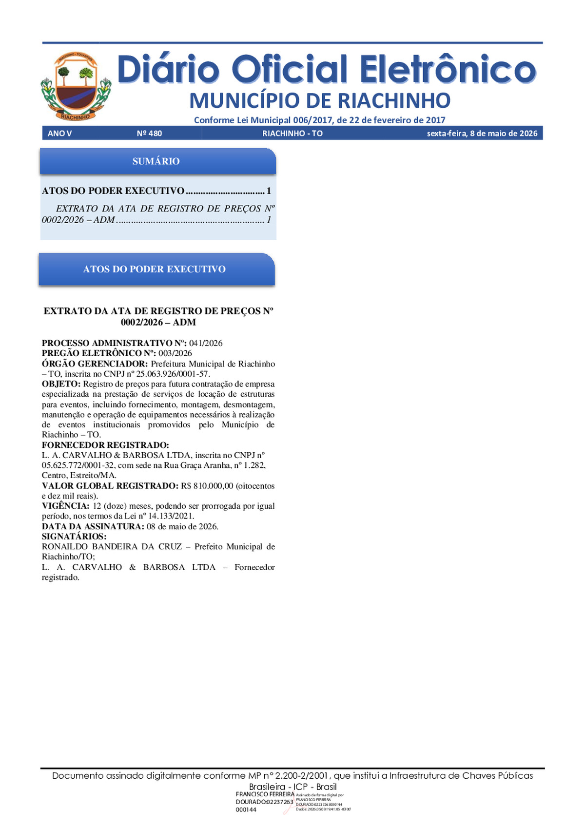 Diário Oficial N° 480