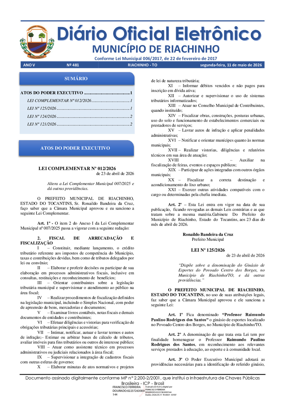 Diário Oficial N° 481