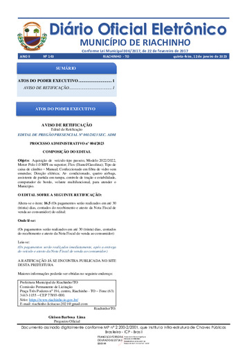 Diário Oficial - Edição 143