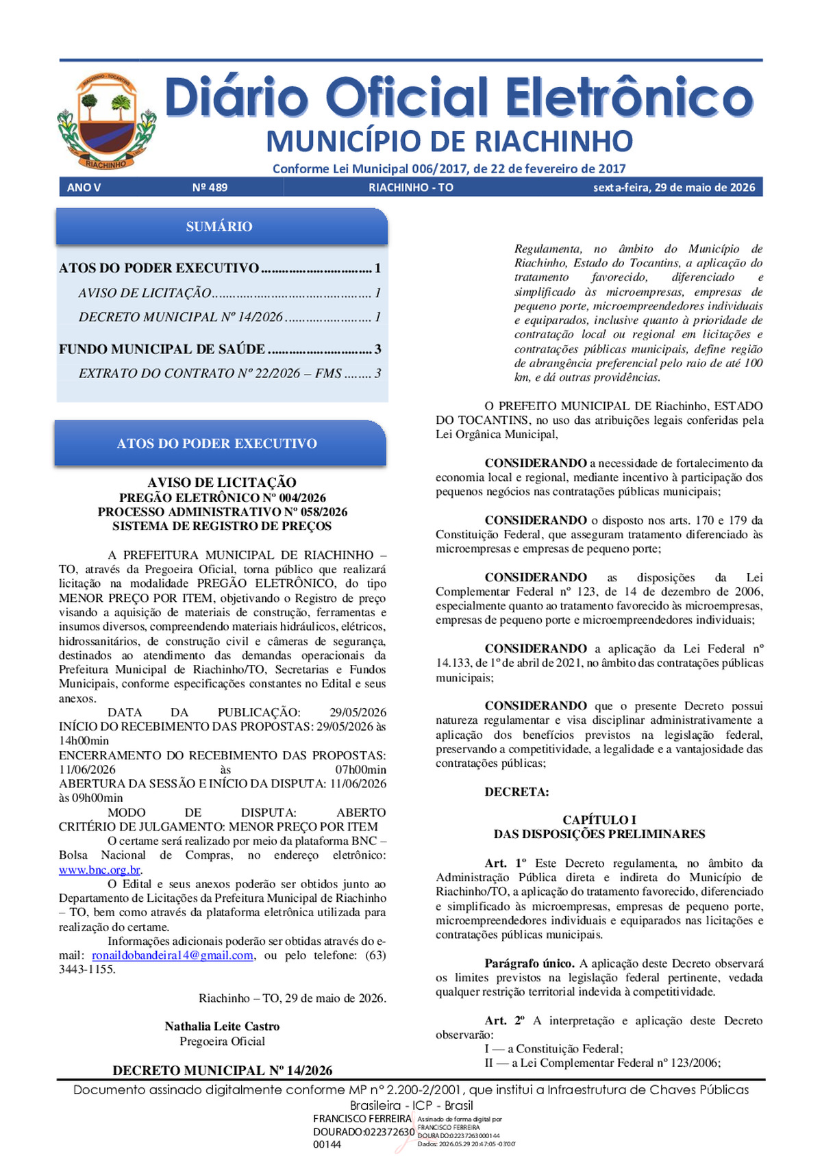Diário Oficial N° 489