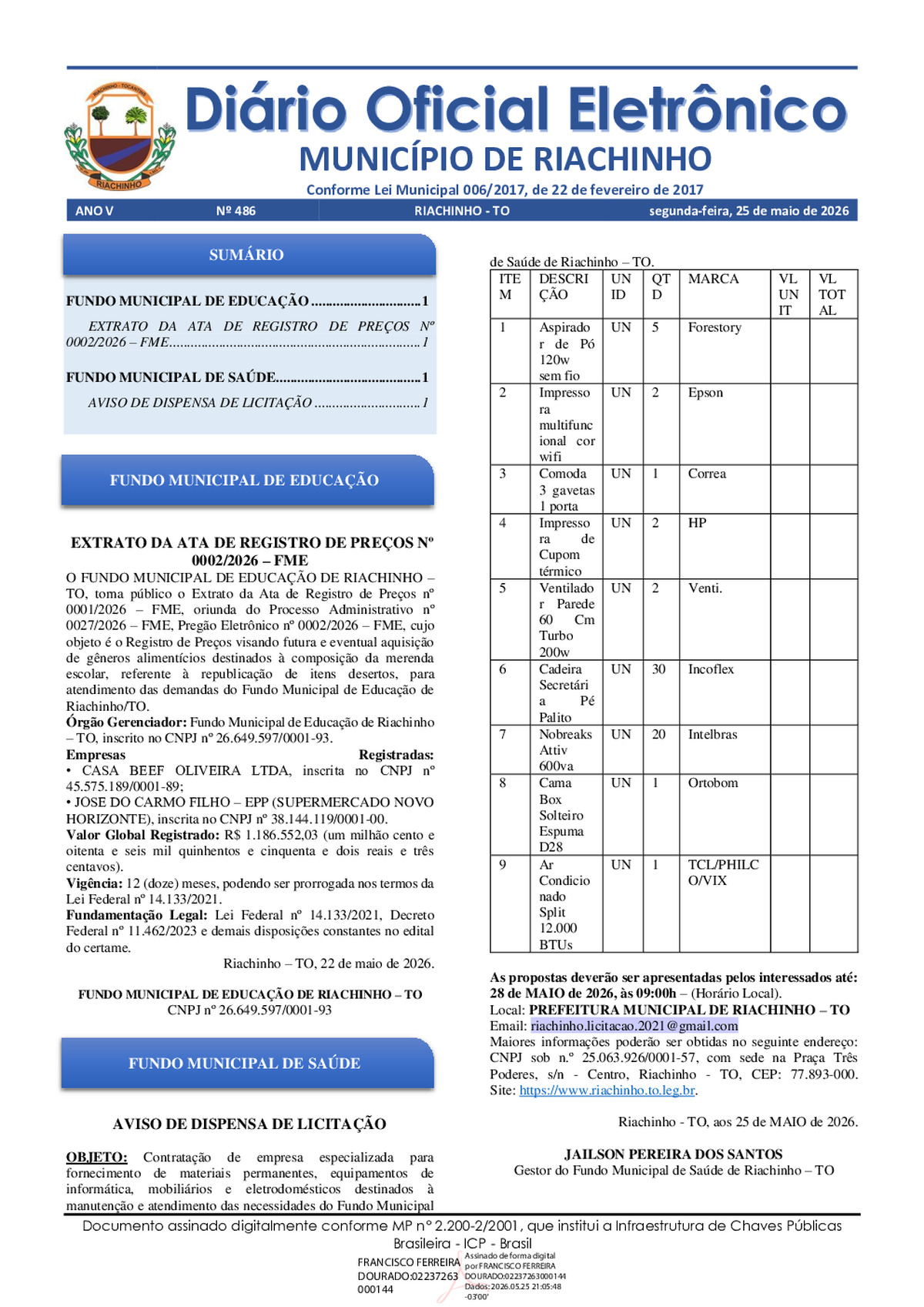 Diário Oficial N° 486