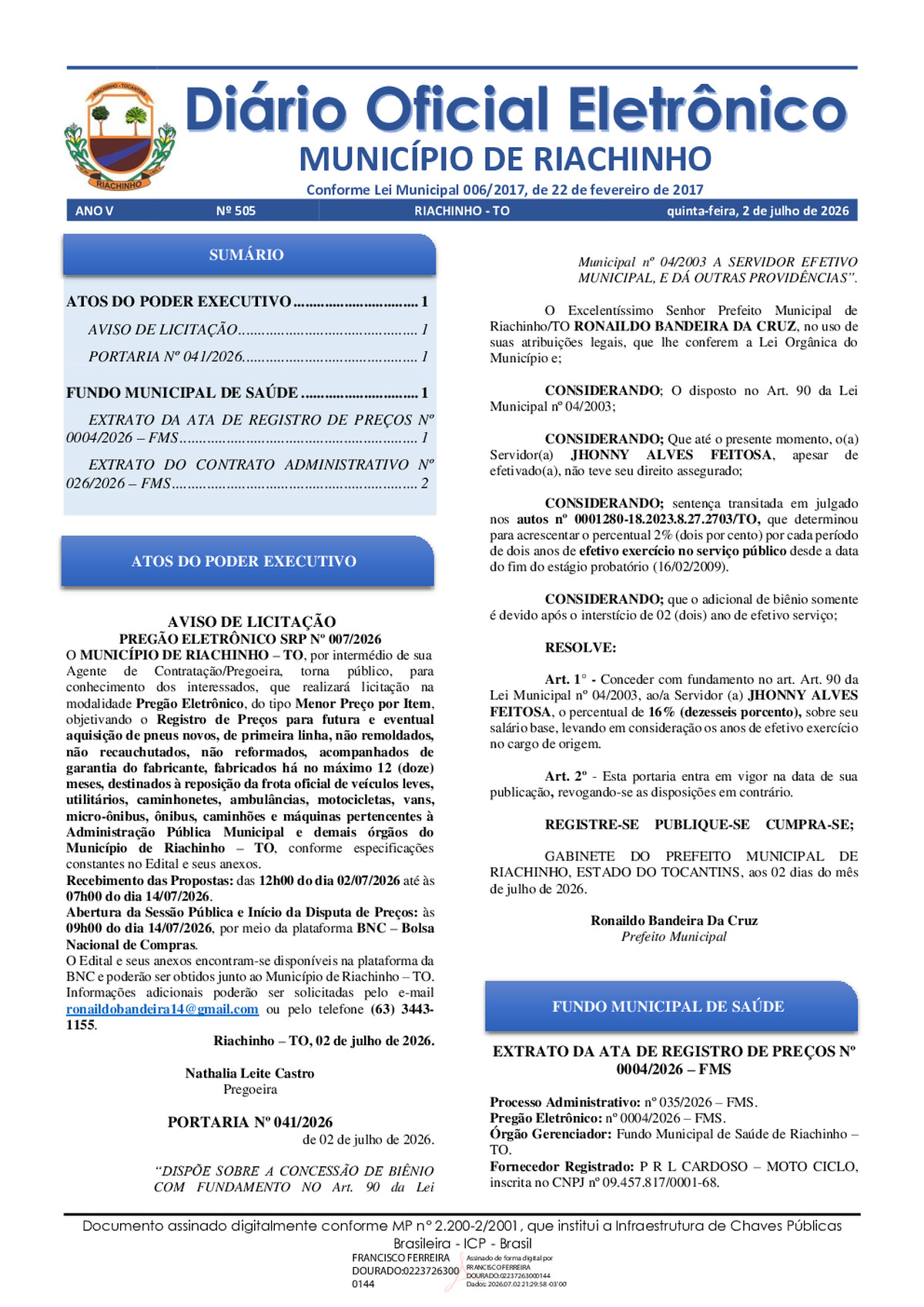Diário Oficial N° 505