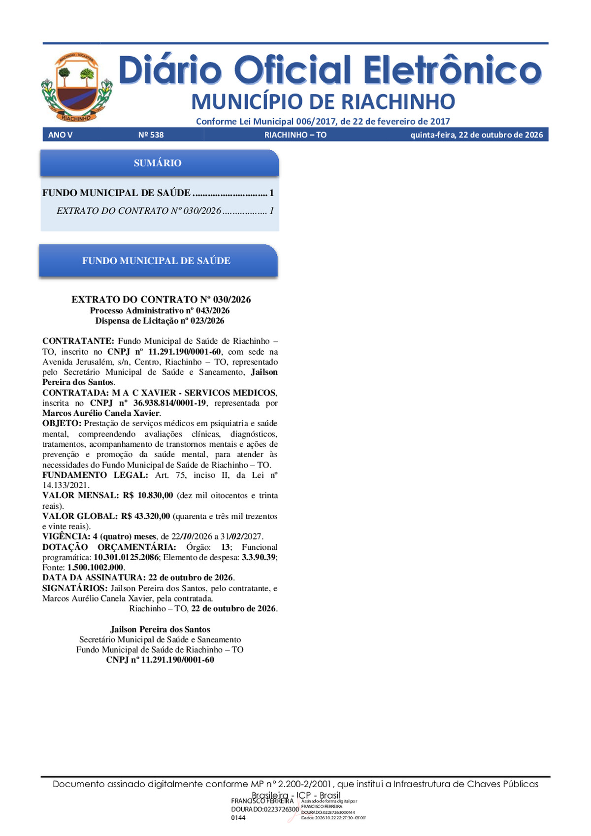 Diário Oficial N° 538